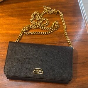 Balenciaga Black Clutch with Gold Chain